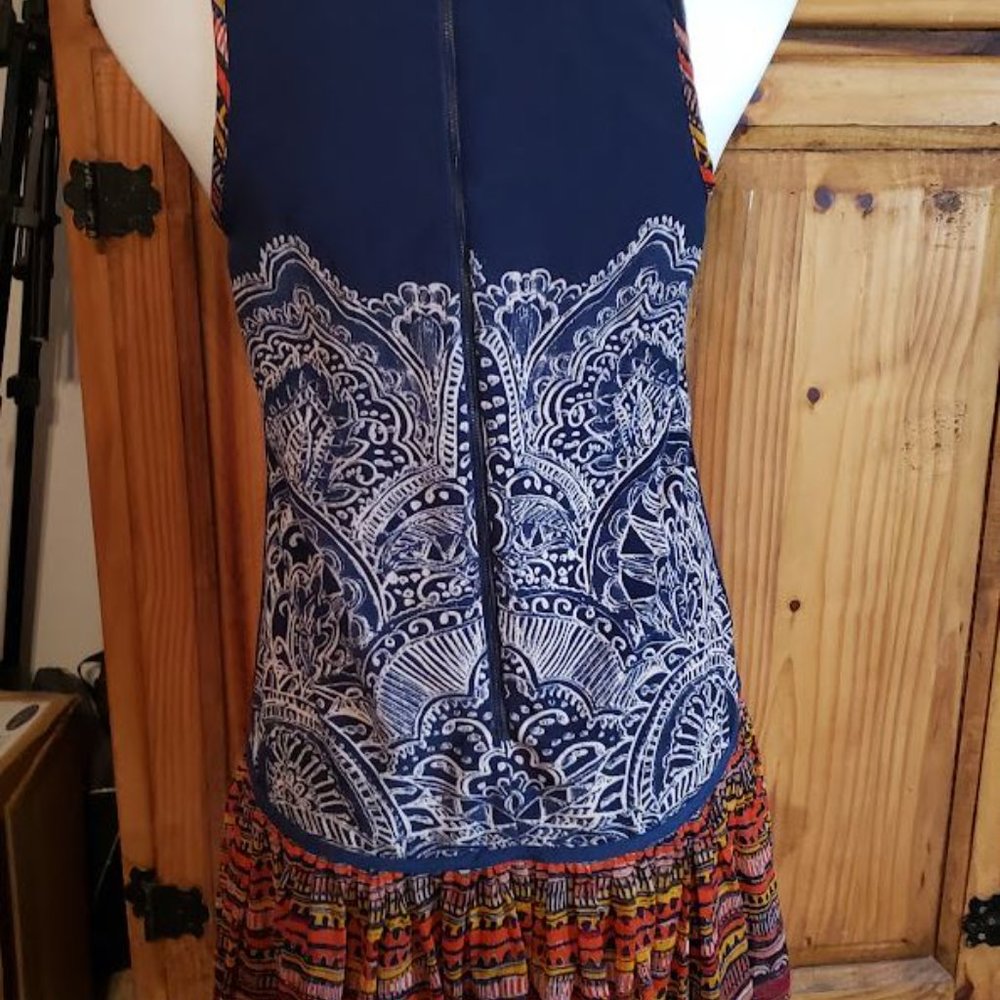 Sam Edelman Dress Size Small Paisley Flounce Hem Navy Blue - Picture 3 of 5